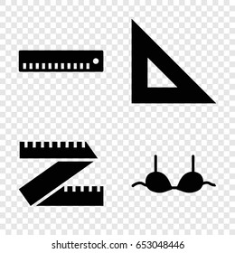 Size icons set. set of 4 size filled icons such as bra, ruler