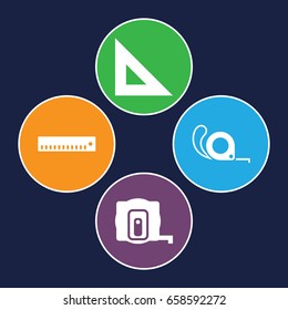 Size icons set. set of 4 size filled icons such as measure tape, tape