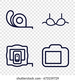 Size icons set. set of 4 size outline icons such as measure tape, bra