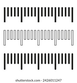 Size indicators. Different unit distances. Black scale, markup for rulers. Vector illustration. EPS 10.