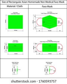 Tamaño de mascarilla facial rectangular asiática casera no médica.