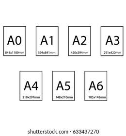 Size of series A paper sheets comparison chart, from A0 to A10 format