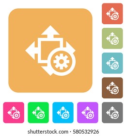 Size settings flat icons on rounded square vivid color backgrounds.