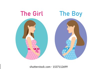 the size and shape of the belly for expecting the baby is a boy or a girl. pregnant woman feeling baby kick. 