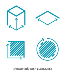 Size, square, area concept line icons. Volume, capacity, acreage outlined symbols and pictograms. Size and square dimension and measuring vector linear icon set. Thin outline infographic elements.