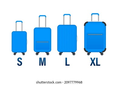 Size of suitcase in flat style. Flat cartoon vector illustration. Travel vector icon.