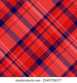 Size texture vector pattern, variation plaid textile tartan. Warmth background seamless fabric check in red and blue colors palette.