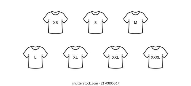 Size T-shirt icon set. Line flat style label or tag sign simbol. Isolated vector illustration EPS 10