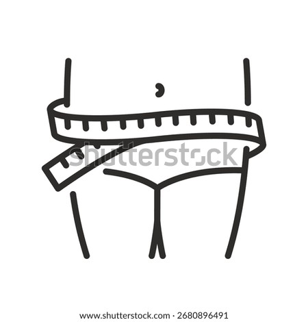 size waist icon, obese problem, fat belly, weight fat waist, line vector illustration