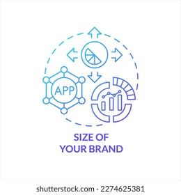 Size of your brand blue gradient concept icon. Expanse business. Company growth. Statistical analyse abstract idea thin line illustration. Isolated outline drawing. Myriad Pro-Bold font used