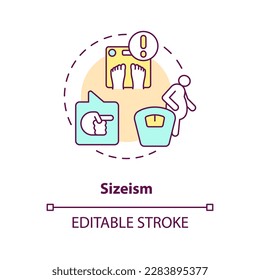 Sizeism concept icon. Comment and criticize human body. Social injustice example abstract idea thin line illustration. Isolated outline drawing. Editable stroke. Arial, Myriad Pro-Bold fonts used