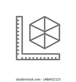 Sizes of 3 dimensional model products, 3D modeling line icon.