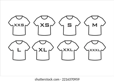 Sizes of clothes, t-shirts set vector, illustration