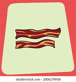 Sorprendente Tiras De Bacon Fritas Calientes. Desayuno diario en casa. Iconos de comida para el diseño del menú. Elementos gráficos vectoriales aislados en fondo blanco