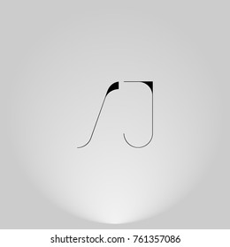 SJ Black thin minimalist LOGO Design with Highlight on Gray background.