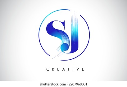 Diseño del logotipo de la carta de punteo de pincel de SJ. Icono del logotipo de pintura azul con diseño de vectores de círculo elegante.