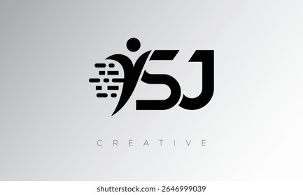 SJ Creative Digital Monogram Logo – Futuristic Letter mark Design Featuring Human Shape, Pixel Motion and Minimal Tech Style for Innovative Branding Identity