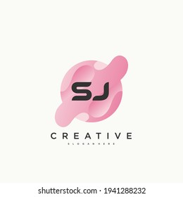 SJ Elementos de plantilla de diseño de iconos de logotipo de carta inicial con arte colorido ondulado.