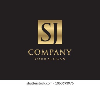 SJ initial letters looping linked box elegant logo golden black background