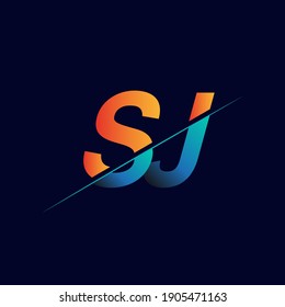 SJ initial logo company name colored blue and orange, Simple and Modern Logo Design.