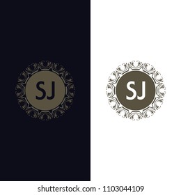 SJ initial logo. Luxury ornament crown logo