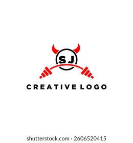 SJ initial monogram for fitnes or gym logo with devil style design