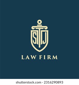 SJ initial monogram for law firm with sword and shield logo image