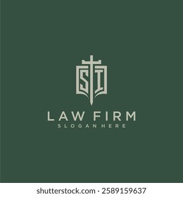 SJ initial monogram for law firm with sword and shield logo image