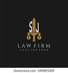 SJ initial monogram for lawfirm logo with sword and scale