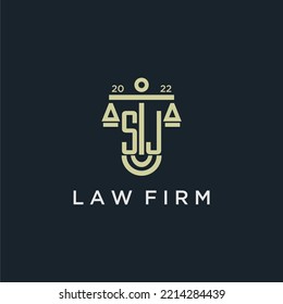 Logotipo de monograma inicial de SJ para la firma de abogados con diseño de vector de escala