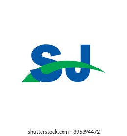 SJ initial overlapping swoosh letter logo blue green