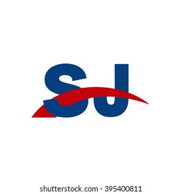 SJ initial overlapping swoosh letter logo blue red
