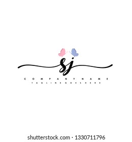 SJ initial signature logo. handwriting logo template vector,