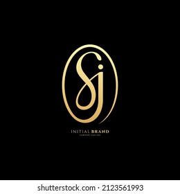 SJ initial signature logo. Handwriting logo template vector