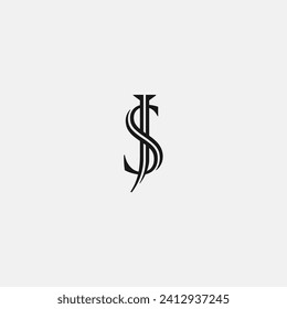 Logotipo de monograma de SJ o JS con letras de acento en línea - blanco y negro