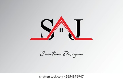 Logotipo de SJ Letter House: monograma inmobiliario creativo con icono de techo y forma de hogar para propiedad, arquitectura y marca moderna
