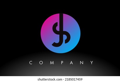 SJ Letter Logo Design Icon with Purple Neon Blue Colors and Circular Design. Minimalist SJ inside a Circle Vector Illustration