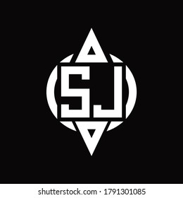 SJ Logo with circle rounded combine triangle top and bottom side design template