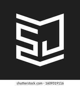 SJ Logo Emblem Monogram With Shield Style Design Template Isolated On Black Background
