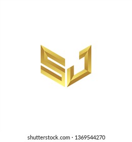 SJ Logo letter initial 3d designs templete with gold colors