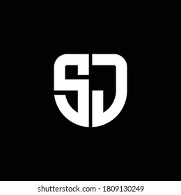 sj logo monogram with circular shape shield design template
