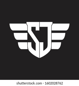 SJ Logo monogram with emblem and wings element design template