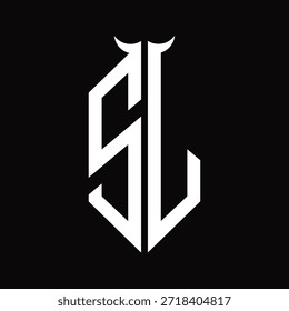 SJ Logo monogram with horn shape isolated black and white design template on black background
