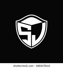 SJ Logograma forma de escudo monograma con la plantilla de diseño redondeado sobre fondo negro