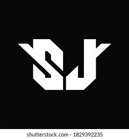 Monograma del logotipo de SJ con una sola ala plantilla de diseño sobre fondo negro