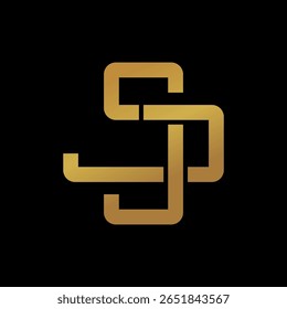 SJ monogram logo in gold on black background with geometric symmetry. Perfect for luxury branding, corporate identity, and premium business logos.