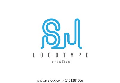 SJ S J blue joined line alphabet letter logo combination suitable as icon design for a company or business