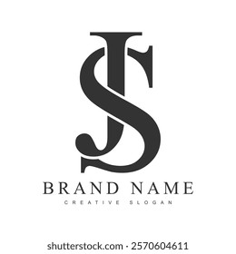 SJ trendy logotype template. Initial letter s and j classic font style. Creative logo for company name or identity. Vector illustration.