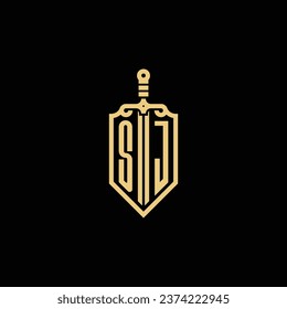 SJ vintage shield and sword initial logo in high quality professional design that will print well across any print media