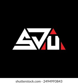 SJU triangle letter logo design with triangle shape. SJU triangle logo design monogram. SJU triangle vector logo template with red color. SJU triangular logo Simple, Elegant, and Luxurious design.